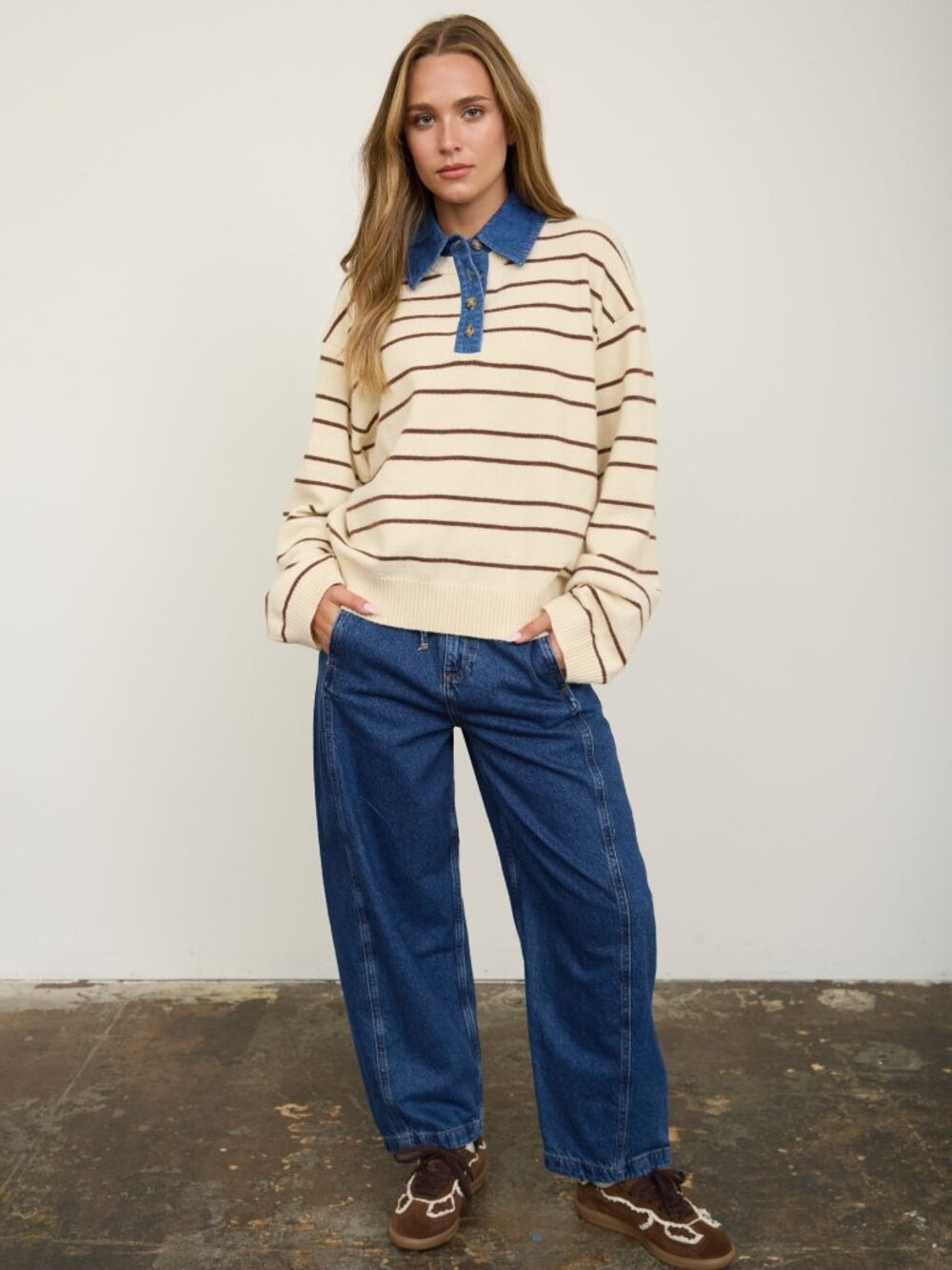 Oatmilk denim collard swearter